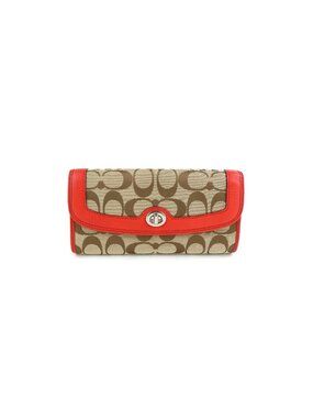 Coach‎ Signature Khaki Vermillion Trifold Wallet
